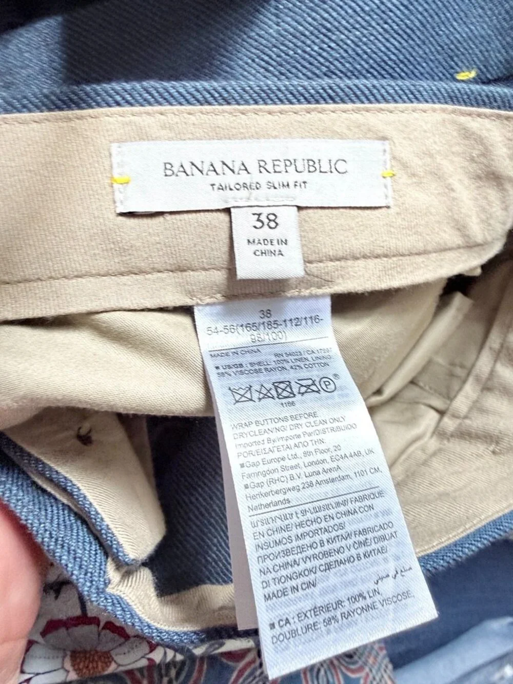 Banana Republic Tailored Slim Fit 100% Linen Cargo Pants Men's 38 Blue